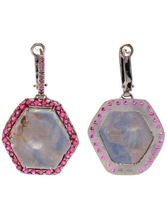 Sapphire Slice and Ruby Earrings 