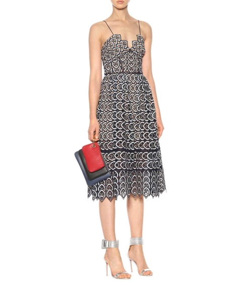Lace dress with bustier dark blue and white